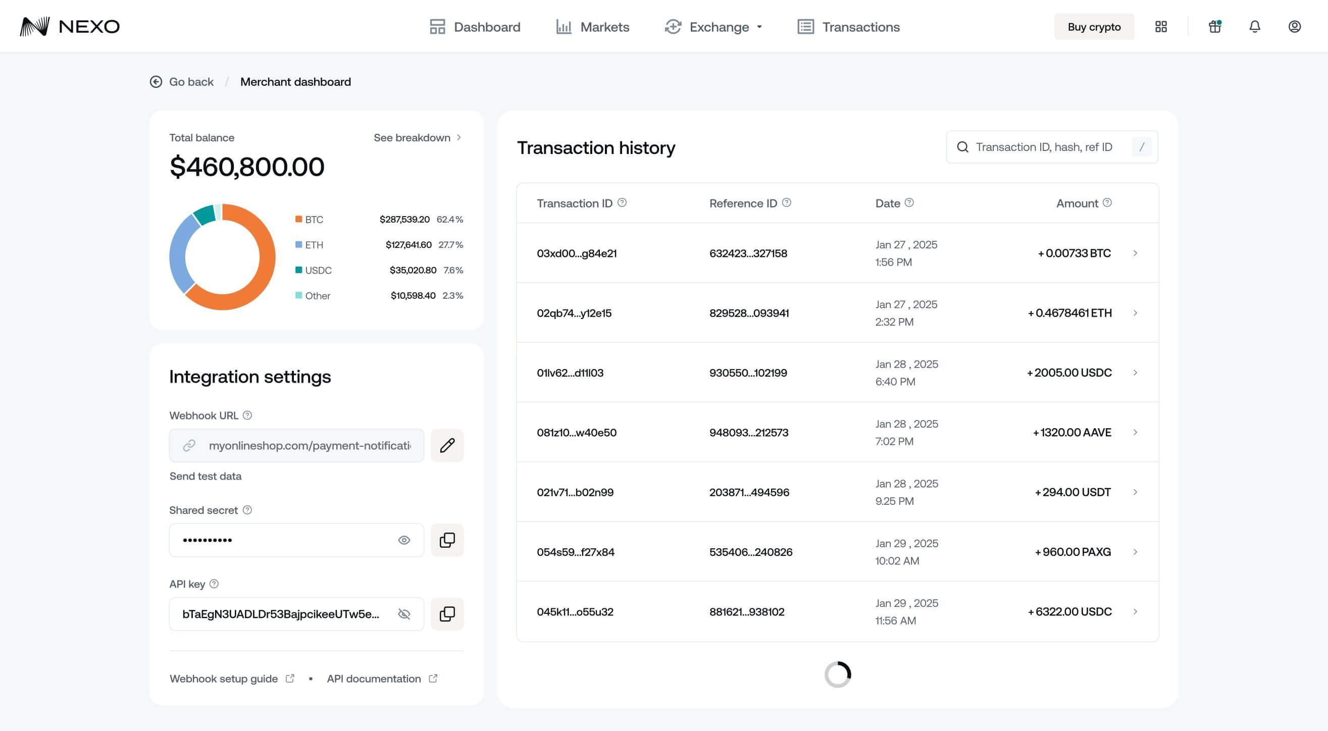 Nexo dashboard app